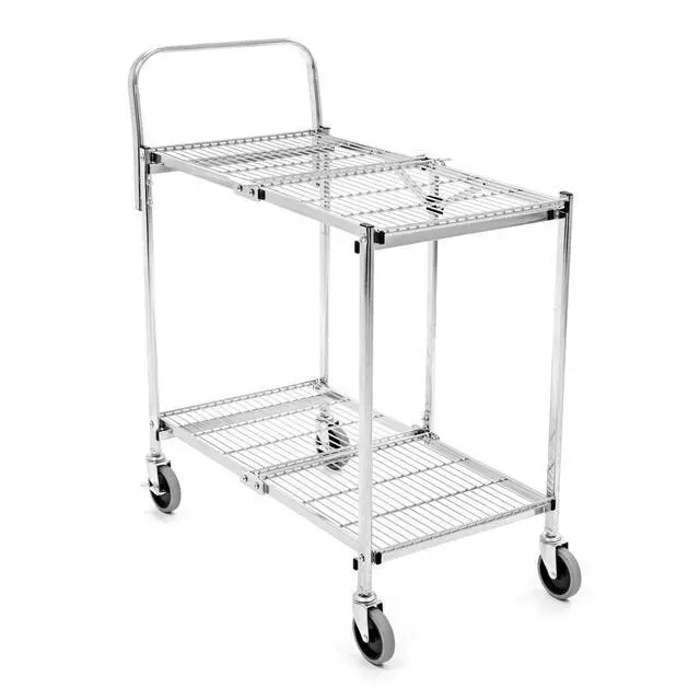 Alt view image 3 of 7 - Original Tubstr Collapsible 2 Shelf Wire Cart, Easy to Push Heavy Duty Rolling Utility Cart, Folds Up for Storage, Commercial Grade (Chrome, 33.56 D x 18 W x 37.16 H)