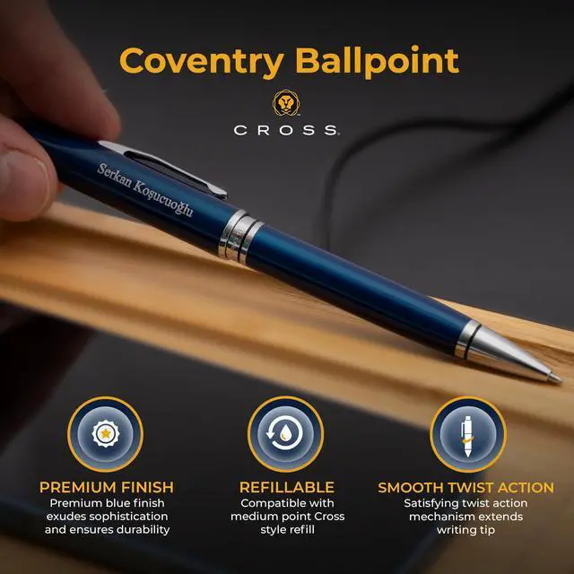 Alt view image 3 of 7 - Cross Coventry Personalized Ballpoint Pen in Blue Lacquer with Chrome Trim | Engraved Pen for Graduation, Office, or New Hire