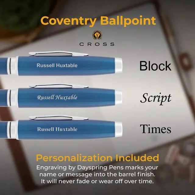 Alt view image 4 of 7 - Cross Coventry Personalized Ballpoint Pen in Blue Lacquer with Chrome Trim | Engraved Pen for Graduation, Office, or New Hire