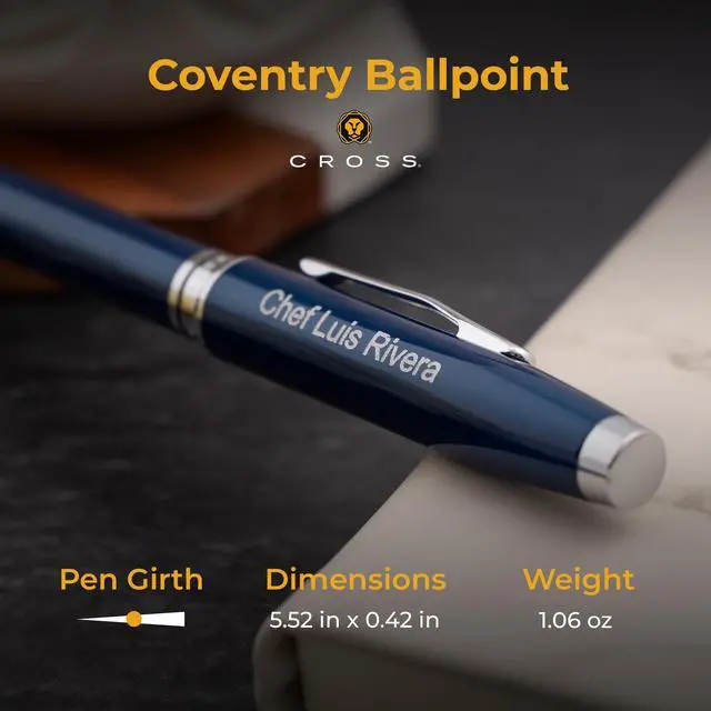 Alt view image 5 of 7 - Cross Coventry Personalized Ballpoint Pen in Blue Lacquer with Chrome Trim | Engraved Pen for Graduation, Office, or New Hire