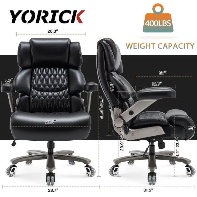 Alt view image 3 of 7 - Big and Tall Office Chair, High Back Large Executive Computer Desk Chair | Adjustable Lumbar Support, Quiet Rubber Wheels, Heavy Duty Metal Base, Ergonomic Design, Large Office Chair, 400lbs