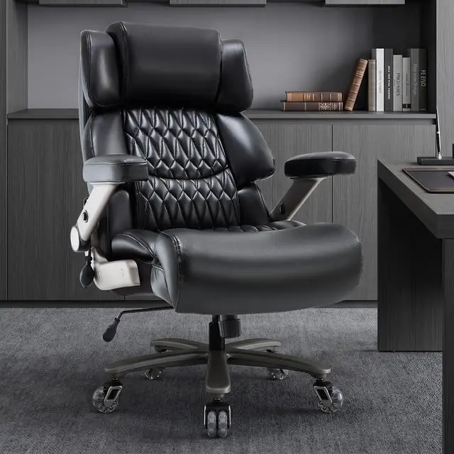 Alt view image 2 of 7 - Big and Tall Office Chair, High Back Large Executive Computer Desk Chair | Adjustable Lumbar Support, Quiet Rubber Wheels, Heavy Duty Metal Base, Ergonomic Design, Large Office Chair, 400lbs