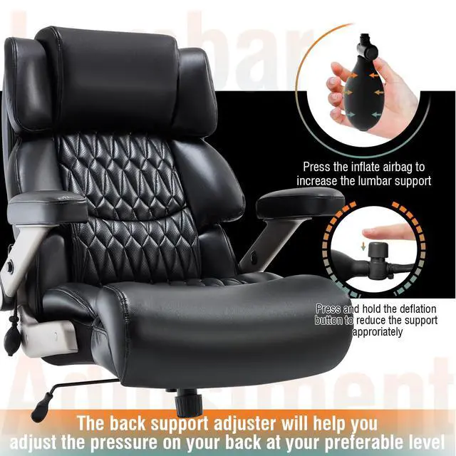 Alt view image 4 of 7 - Big and Tall Office Chair, High Back Large Executive Computer Desk Chair | Adjustable Lumbar Support, Quiet Rubber Wheels, Heavy Duty Metal Base, Ergonomic Design, Large Office Chair, 400lbs