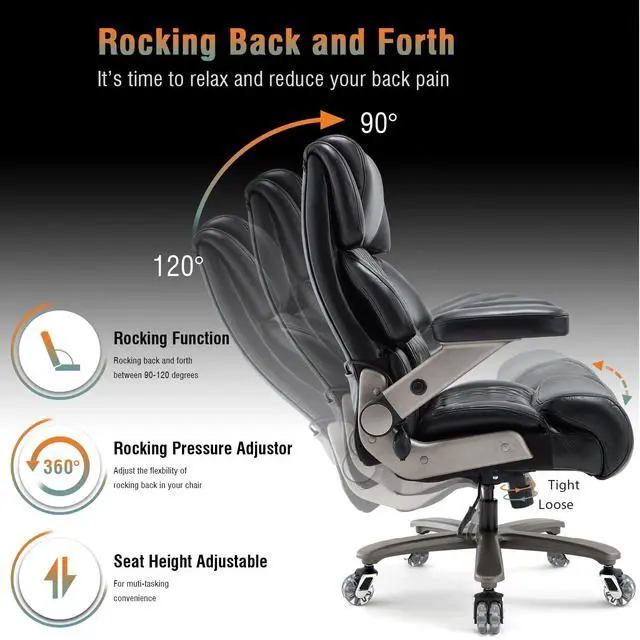 Alt view image 6 of 7 - Big and Tall Office Chair, High Back Large Executive Computer Desk Chair | Adjustable Lumbar Support, Quiet Rubber Wheels, Heavy Duty Metal Base, Ergonomic Design, Large Office Chair, 400lbs