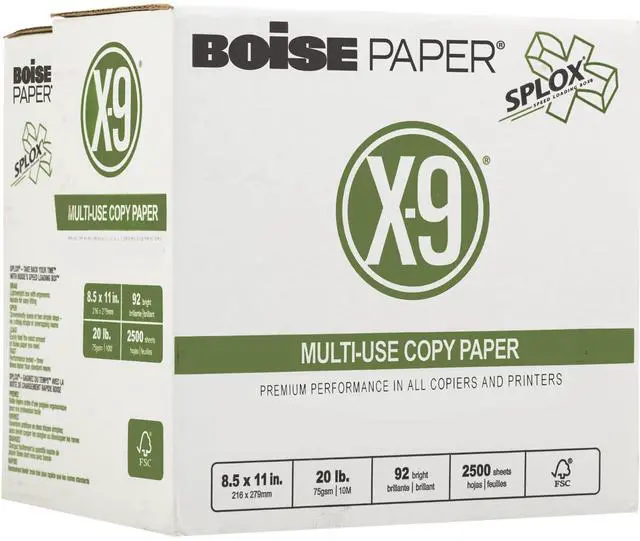 Main image of Boise X-9 Multi-Use Copy Paper, 8.5" x 11" Letter, SPLOX (Easy Carry Box), 92 Brightness, 20 lb, Reamless (2500 Sheets)