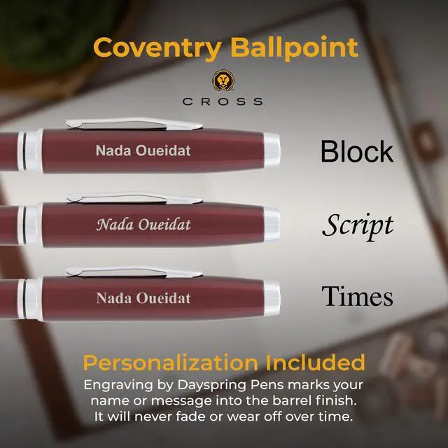 Alt view image 4 of 7 - Cross Coventry Personalized Ballpoint Pen in Red Lacquer with Chrome Trim | Engraved Pen for Graduation, New Job, Career Advancement, Birthdays