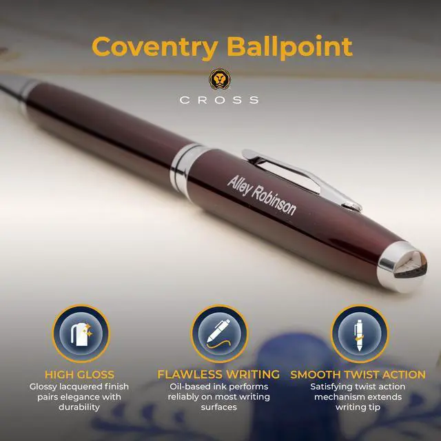 Alt view image 5 of 7 - Cross Coventry Personalized Ballpoint Pen in Red Lacquer with Chrome Trim | Engraved Pen for Graduation, New Job, Career Advancement, Birthdays