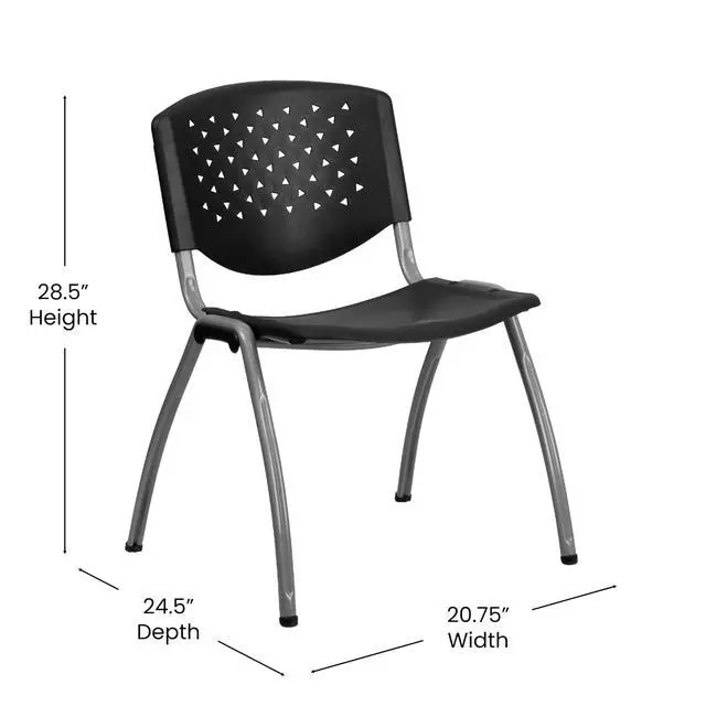 Alt view image 3 of 7 - HERCULES Series 880 lb. Capacity Black Plastic Stack Chair with Titanium Gray Powder Coated Frame | Powder Coated, 880 LBS. Weight Capacity