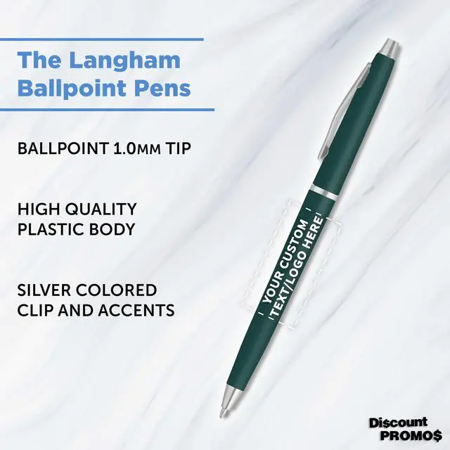 Alt view image 3 of 5 - Personalized Langham Ballpoint Pens, Set of 10/50/100 by - Black Ink, Great for Office, Business, Tradeshows - Hunter Green