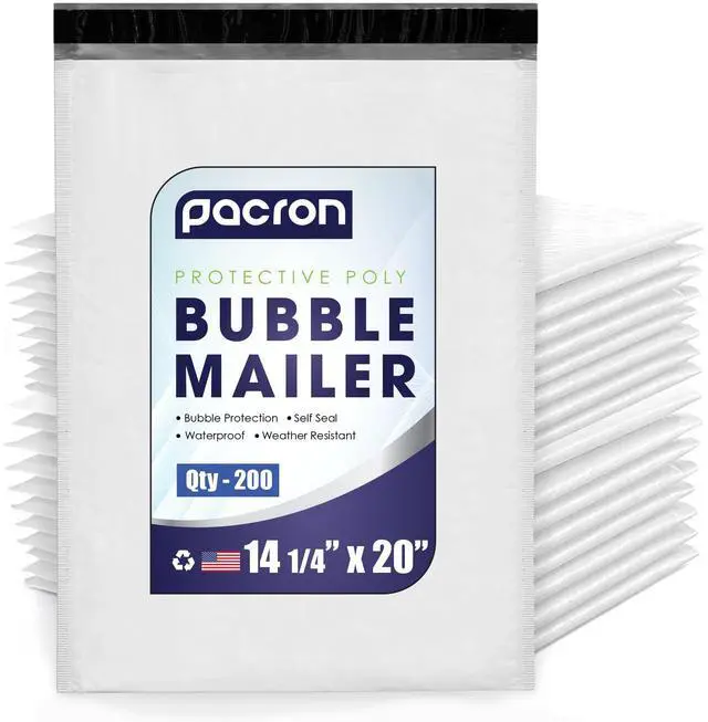 Main image of Waterproof Self-Seal Padded Poly Bubble Mailers 14.25x20, 200-Pack | Ideal for clothing, bulky goods & multiple items. Lightweight, tear-resistant, cushioned interior protects contents