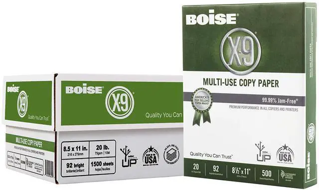 Main image of Boise Paper X-9 Multi-Use Copy Paper - 3 Ream (1,500 Sheets) | 8.5" x 11" Letter | 92 Bright White - 20 lb