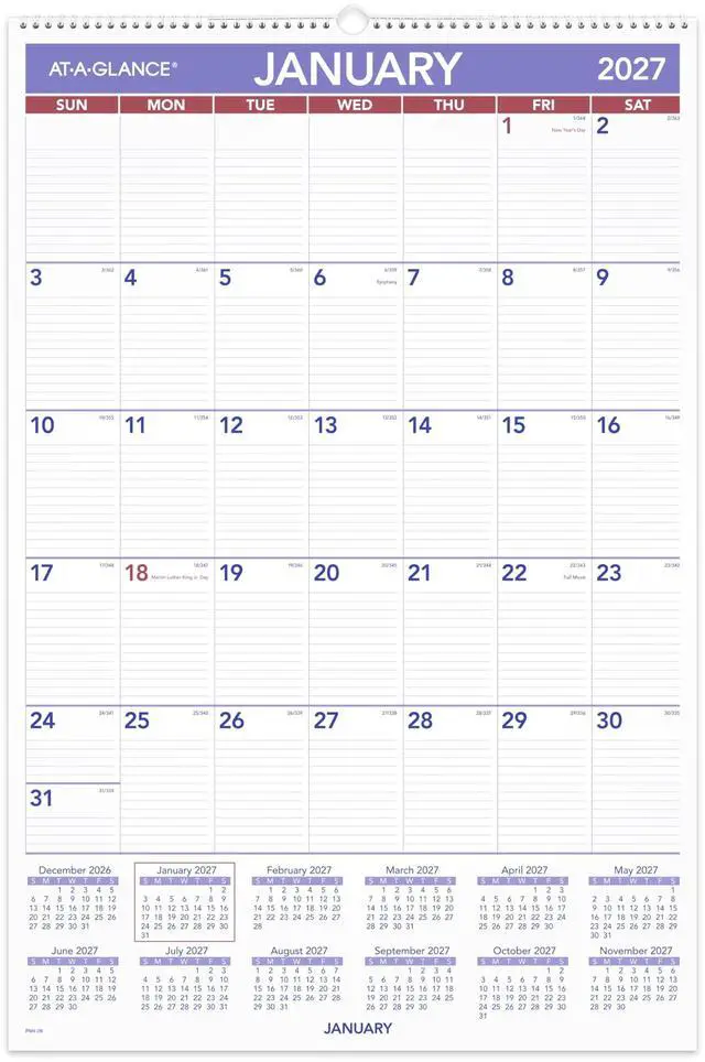 Main image of 2027 Wall Calendar, Monthly, 508 x 762 Mm Planner, Ruled Daily Blocks, PM42827