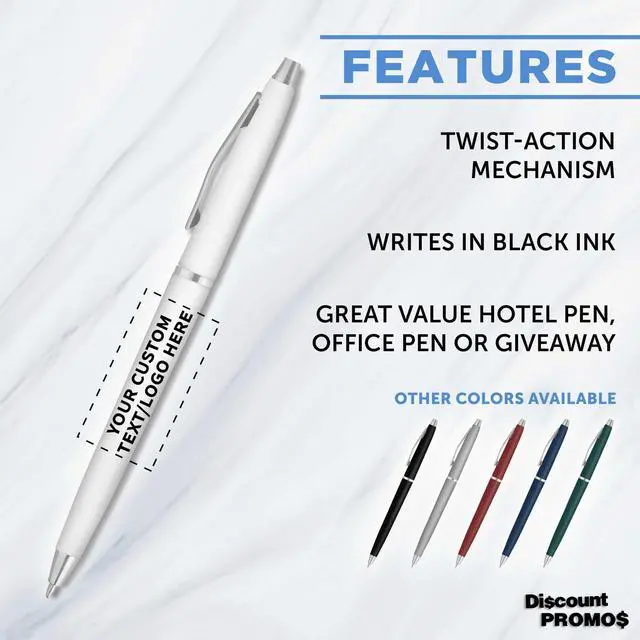 Alt view image 2 of 5 - Personalized Langham Ballpoint Pens, Set of 10/50/100 by - Black Ink, Great for Office, Business, Tradeshows - White