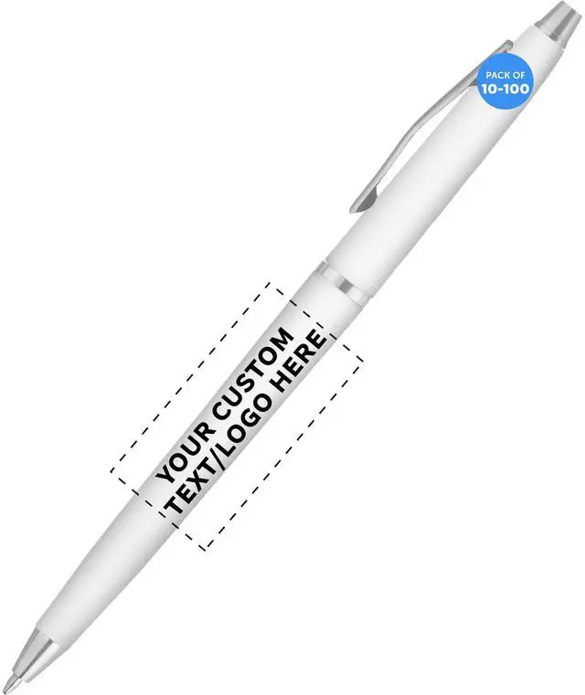 Main image of Personalized Langham Ballpoint Pens, Set of 10/50/100 by - Black Ink, Great for Office, Business, Tradeshows - White