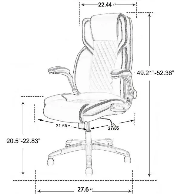 Alt view image 2 of 7 - Leather Executive Office Chair with Flip up Arms, Grey | High Back, Ergonomic, Rocking, Comfy, Vintage, Work Chairs, Home,Gaming,Cross Legged Sitting