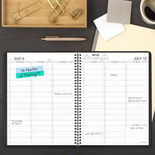 Alt view image 2 of 6 - Planner 2026-2027 Weekly Academic 14-Month July-August, Quarter-Hourly Appointment Book, 8-1/4" x 11", Black (7095705)