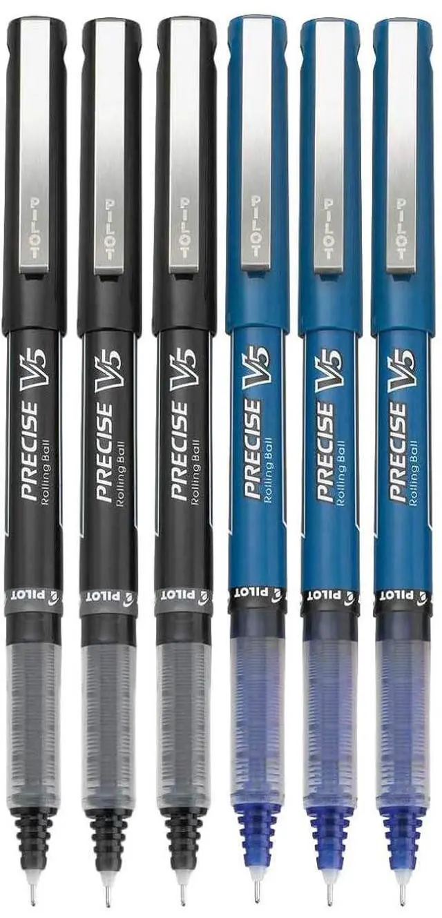 Main image of Precise V5 Stick Rolling Ball Pens, Extra Fine Point (.5mm), Assorted Colors Black/Blue Ink, 6-pk;