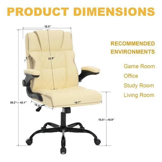Alt view image 3 of 7 - Ergonomic Office Chair, Executive Desk Chair with Flip-up Armrest, Swivel Computer Task Chair with Wheels for Home Office, Small Gaming Chair with Adjustable Rocking Function, Beige