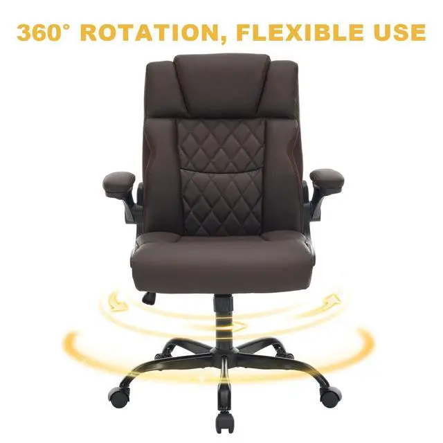 Alt view image 7 of 7 - Ergonomic Office Chair, Executive Desk Chair with Flip-up Armrest, Swivel Computer Task Chair with Wheels for Home Office, Small Gaming Chair with Adjustable Rocking Function, Dark Brown