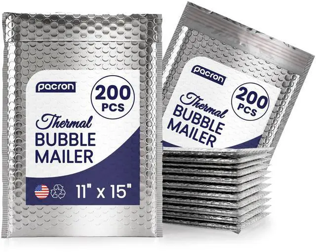 Main image of Waterproof Insulated Foil Thermal Bubble Mailers 11x15, 200-Pack | Ideal for food, skincare, cosmetics & perishables. Tear-resistant metallic lining protects temperature-sensitive items