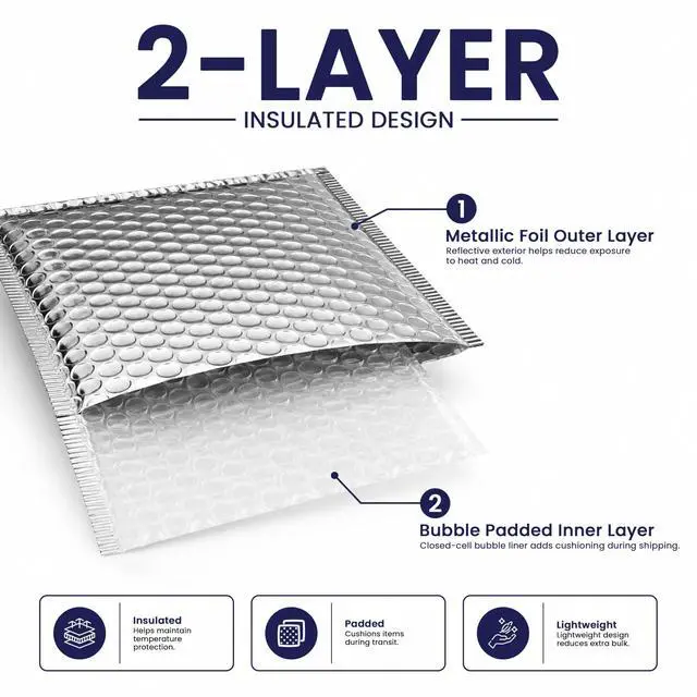 Alt view image 3 of 6 - Waterproof Self-Seal Insulated Foil Thermal Bubble Mailers 18x23, 100-Pack | Ideal for meal kits, frozen goods & bulk perishables. Tear-resistant metallic lining protects temperature-sensitive items