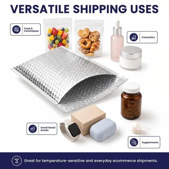 Alt view image 5 of 6 - Waterproof Self-Seal Insulated Foil Thermal Bubble Mailers 18x23, 100-Pack | Ideal for meal kits, frozen goods & bulk perishables. Tear-resistant metallic lining protects temperature-sensitive items