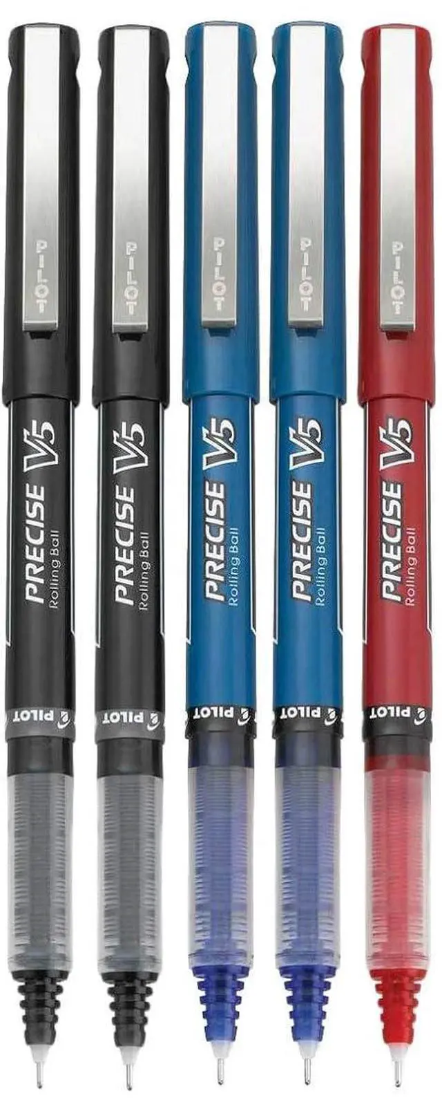 Main image of Precise V5 Stick Rolling Ball Pens, Extra Fine Point (.5mm), Assorted Colors Black/Blue/Red Ink, 5-pk;