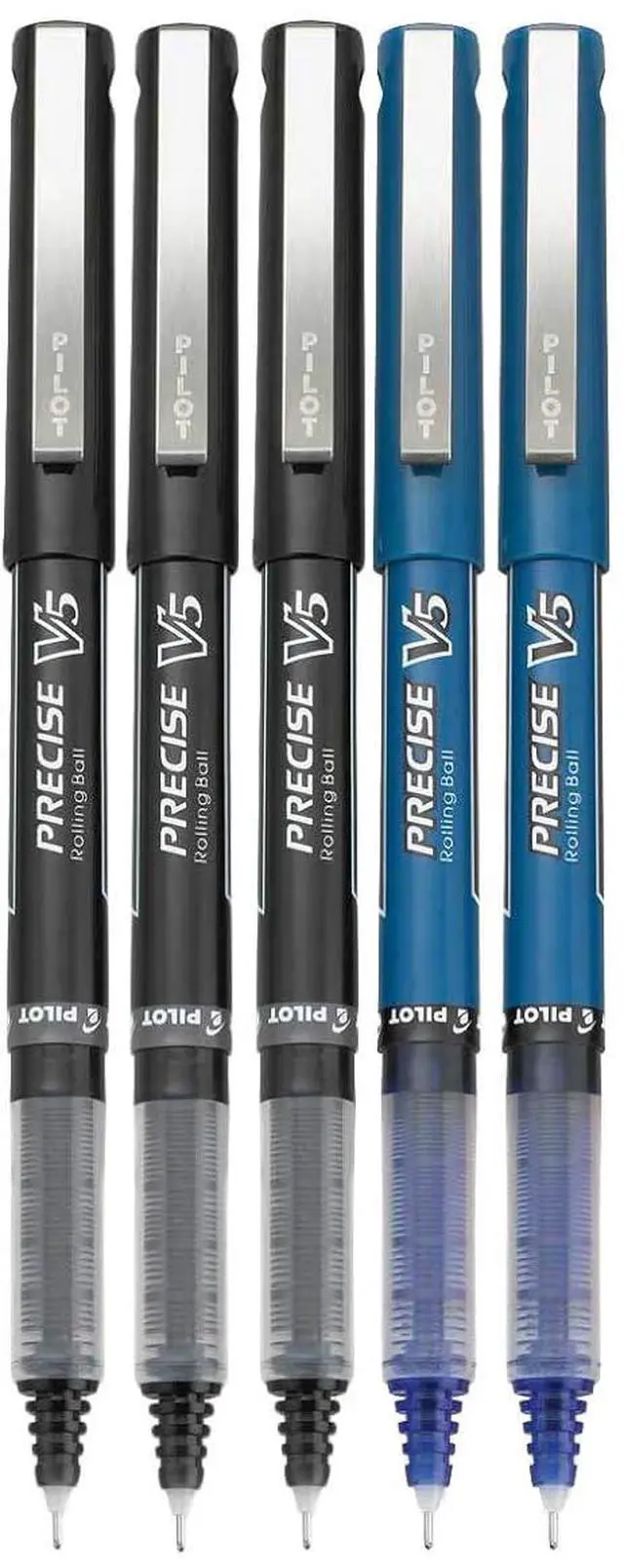 Main image of Precise V5 Stick Rolling Ball Pens, Extra Fine Point (.5mm), Assorted Colors Black/Blue Ink, 5-p