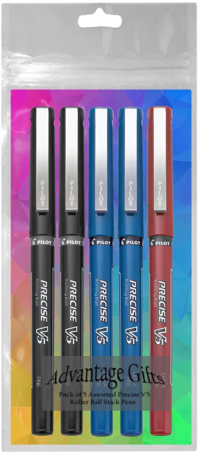 Alt view image 3 of 7 - Precise V5 Stick Rolling Ball Pens, Extra Fine Point (.5mm), Assorted Colors Black/Blue/Red Ink, 5-pk;