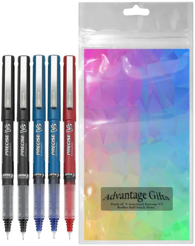 Alt view image 2 of 7 - Precise V5 Stick Rolling Ball Pens, Extra Fine Point (.5mm), Assorted Colors Black/Blue/Red Ink, 5-pk;