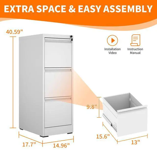 Alt view image 3 of 6 - Metal File Cabinet with Drawer Heavy Duty Locking File Cabinets | Home Office Steel Filing Cabinet Vertical File Cabinets for Legal/Letter Size File,Assembly Required