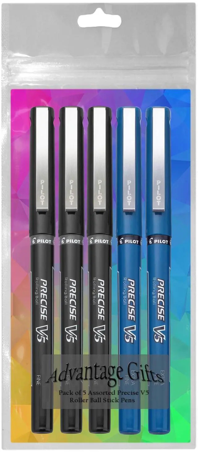 Alt view image 3 of 7 - Precise V5 Stick Rolling Ball Pens, Extra Fine Point (.5mm), Assorted Colors Black/Blue Ink, 5-p