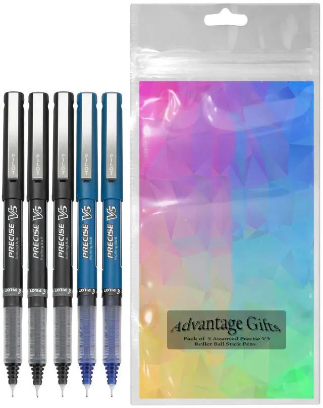 Alt view image 2 of 7 - Precise V5 Stick Rolling Ball Pens, Extra Fine Point (.5mm), Assorted Colors Black/Blue Ink, 5-p