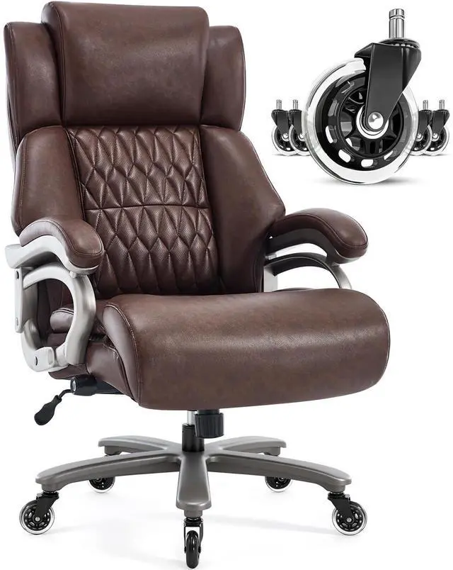 Main image of Big and Tall Office Chair, High Back Large Executive Computer Desk Chair | Adjustable Lumbar Support, Quiet Rubber Wheels, Heavy Duty Metal Base, Ergonomic Design, Large Office Chair, 400lbs
