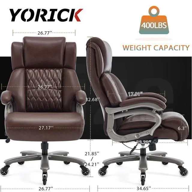 Alt view image 3 of 7 - Big and Tall Office Chair, High Back Large Executive Computer Desk Chair | Adjustable Lumbar Support, Quiet Rubber Wheels, Heavy Duty Metal Base, Ergonomic Design, Large Office Chair, 400lbs