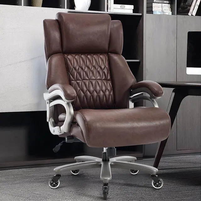 Alt view image 2 of 7 - Big and Tall Office Chair, High Back Large Executive Computer Desk Chair | Adjustable Lumbar Support, Quiet Rubber Wheels, Heavy Duty Metal Base, Ergonomic Design, Large Office Chair, 400lbs