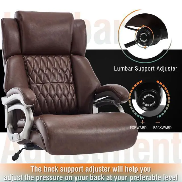Alt view image 4 of 7 - Big and Tall Office Chair, High Back Large Executive Computer Desk Chair | Adjustable Lumbar Support, Quiet Rubber Wheels, Heavy Duty Metal Base, Ergonomic Design, Large Office Chair, 400lbs