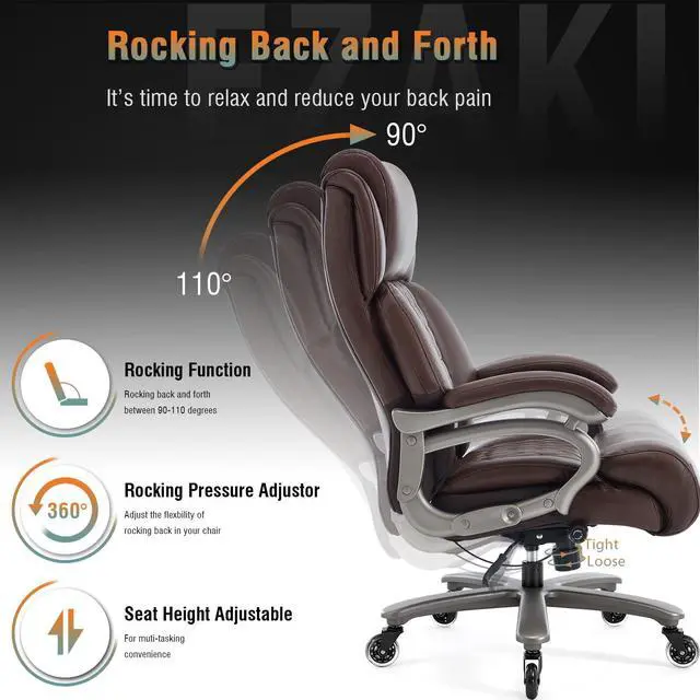 Alt view image 6 of 7 - Big and Tall Office Chair, High Back Large Executive Computer Desk Chair | Adjustable Lumbar Support, Quiet Rubber Wheels, Heavy Duty Metal Base, Ergonomic Design, Large Office Chair, 400lbs