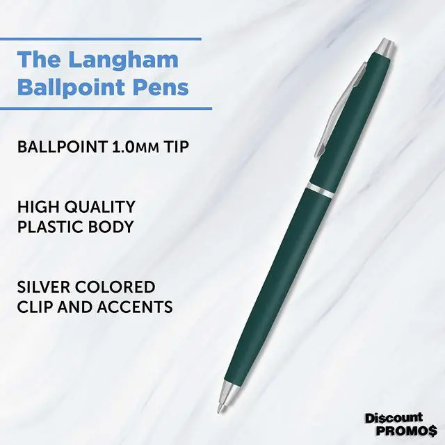 Alt view image 2 of 4 - Personalized Langham Ballpoint Pens, Set of 10 by - Black Ink, Great for Office, Business, Tradeshows - Hunter Green