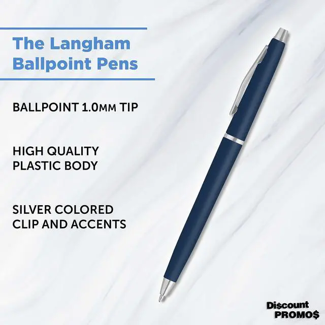 Alt view image 3 of 7 - Personalized Langham Ballpoint Pens, Set of 10 by - Black Ink, Great for Office, Business, Tradeshows - Navy Blue