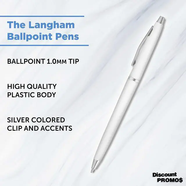 Alt view image 3 of 6 - Personalized Langham Ballpoint Pens, Set of 10 by - Black Ink, Great for Office, Business, Tradeshows - White