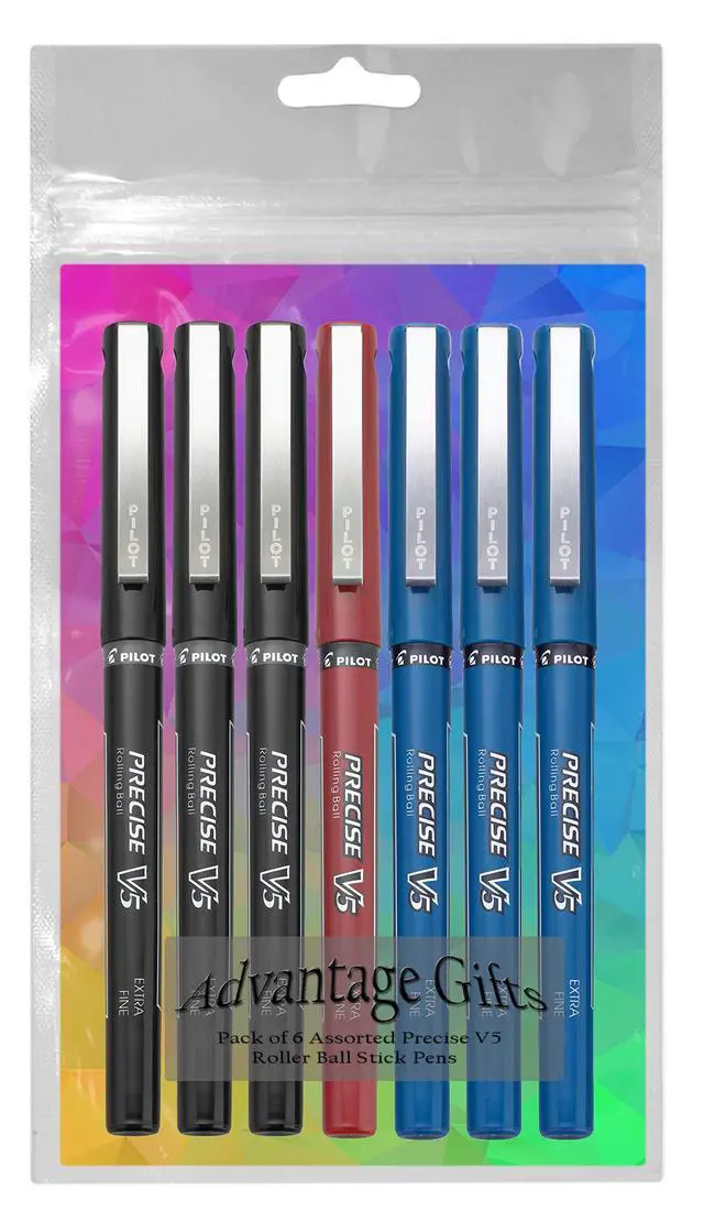 Alt view image 3 of 7 - Precise V5 Stick Rolling Ball Pens, Extra Fine Point (.5mm), Assorted Colors Black/Blue/Red Ink, 7-pk