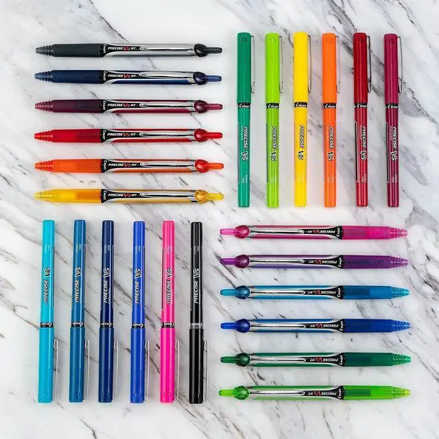 Alt view image 6 of 7 - Precise V5 Stick Rolling Ball Pens, Extra Fine Point (.5mm), Assorted Colors Black/Blue/Red Ink, 4-pk;