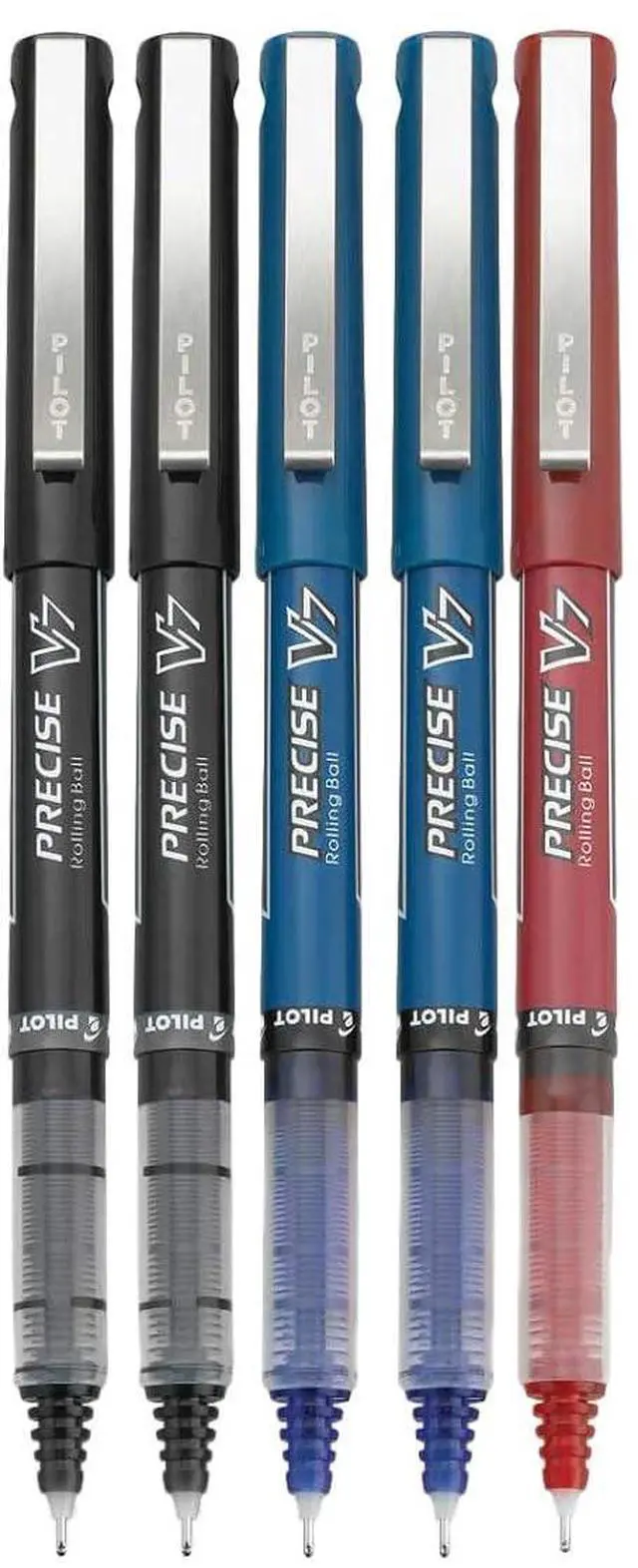 Main image of Precise V7 Stick Rolling Ball Pens, Fine Point (.7mm), Assorted Colors Black/Blue/Red Ink, 5-pk;