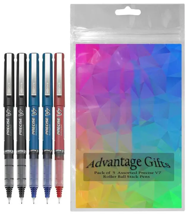 Alt view image 2 of 7 - Precise V7 Stick Rolling Ball Pens, Fine Point (.7mm), Assorted Colors Black/Blue/Red Ink, 5-pk;