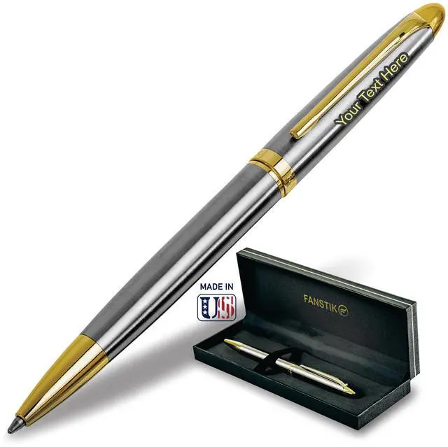 Main image of Customized BallPoint pen with name (MADE IN USA), stainless steel, Silver and gold, luxury engraved pen personalized for men and for women. (BallPoint Silver-Gold)