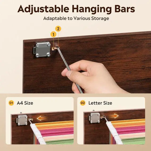 Alt view image 4 of 7 - 2 Drawer File Cabinet, Mobile File Cabinet with Lock, Brown Oak | Wood Filing Cabinet for Under Desk for Home Office, Rolling Printer Stand for Office Storage, 360° Lockable Casters