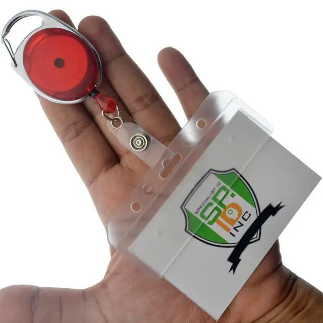 Alt view image 4 of 7 - Bulk 25 Pack - Premium Carabiner Badge Reel with Half Card Holder - Mag Stripe Exposed ID Holder for Swipe Cards Access Control POS Retractable by (Assorted Colors)