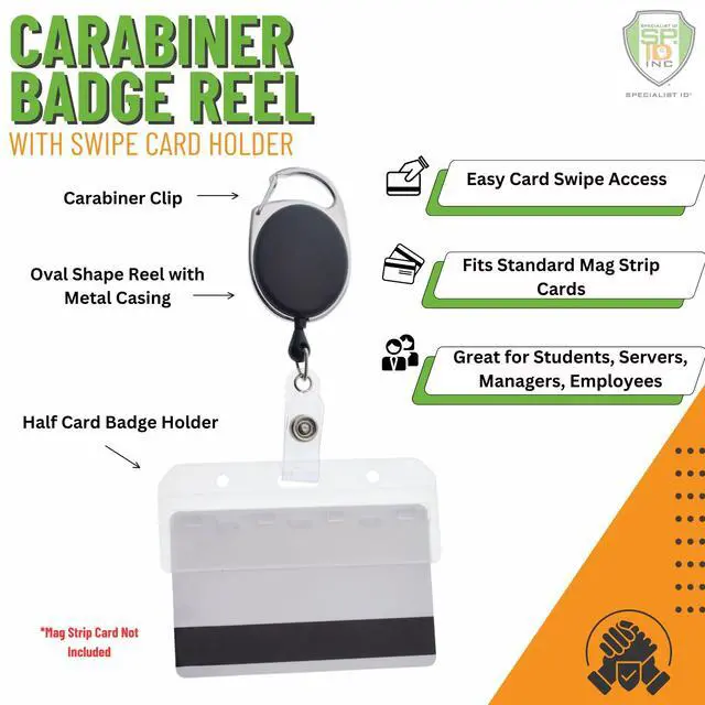 Alt view image 2 of 7 - Bulk 25 Pack - Premium Carabiner Badge Reel with Half Card Holder - Mag Stripe Exposed ID Holder for Swipe Cards Access Control POS Retractable by (Assorted Colors)