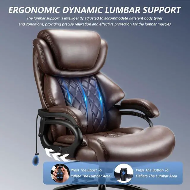 Alt view image 4 of 7 - Big and Tall Office Chair 800lbs- High Back Executive Computer Chair for Heavy People with Adjustable Lumbar Support and Quiet Wheels- Large Desk Chair for Home Office